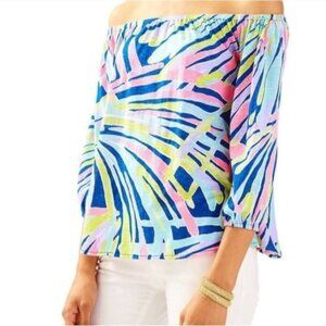 Lilly Pulitzer Enna Top shirt elastic neck on or off shoulder Size Small